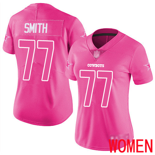 Women Dallas Cowboys Limited Pink Tyron Smith 77 Rush Fashion NFL Jersey